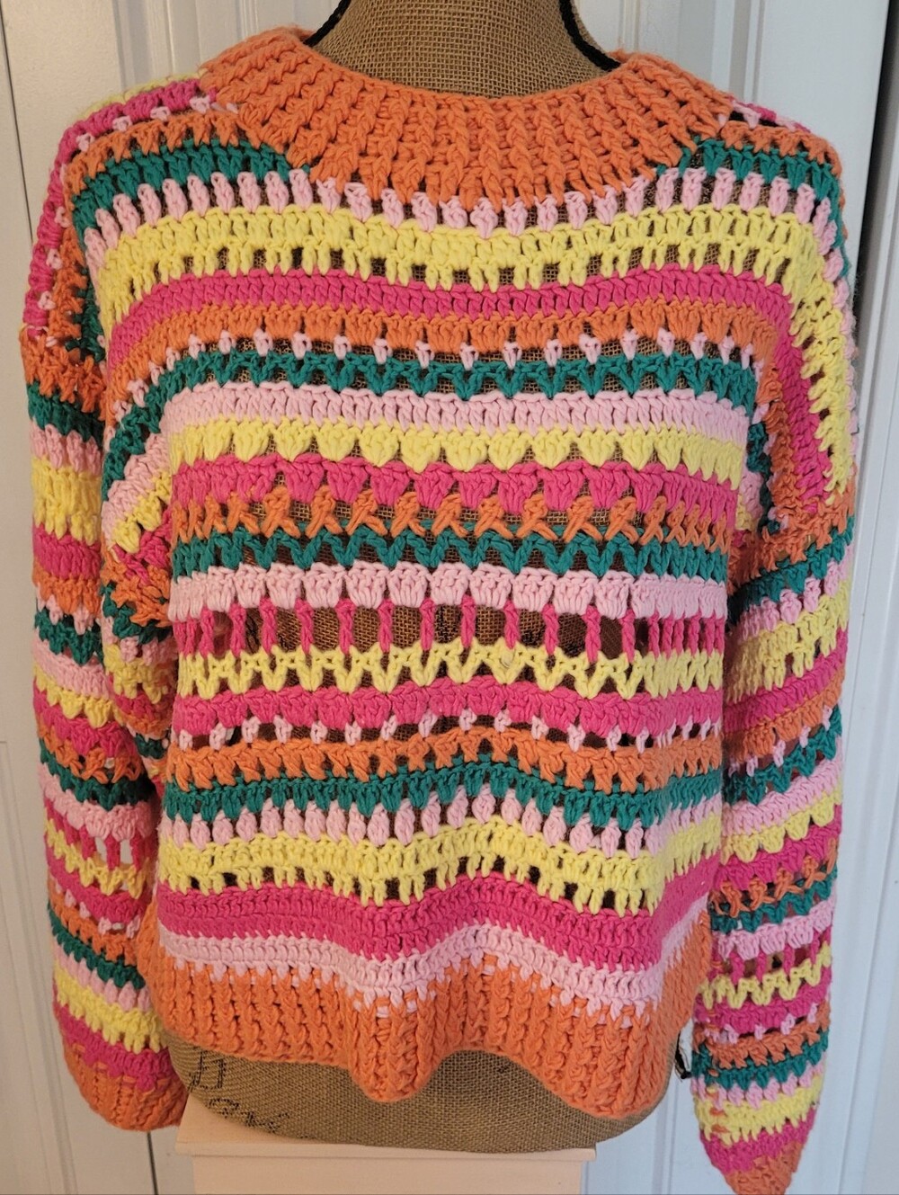 POL Bright Crochet Open-Knit Sweater, NWOT, M - Perfect for Fall🎃🍂🍁